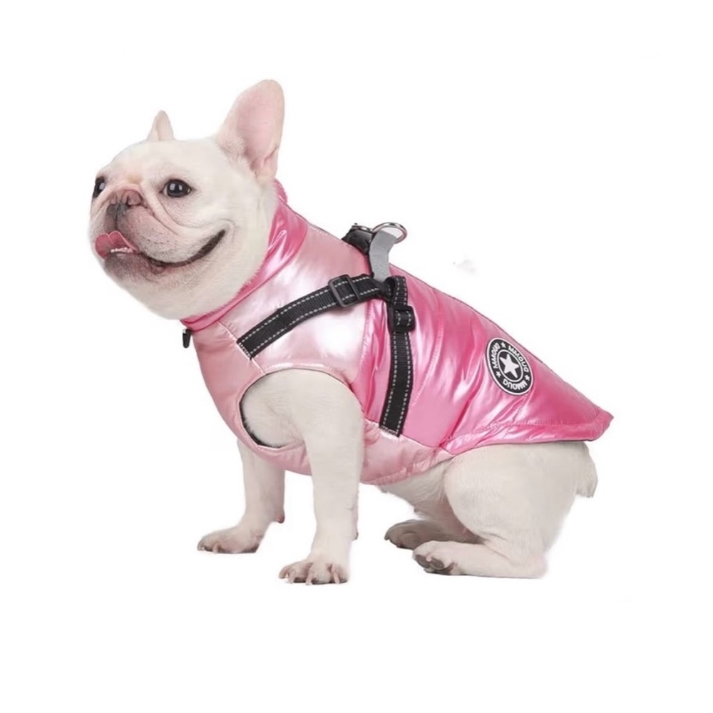 Pink Winter Dog Vest with Black Trim